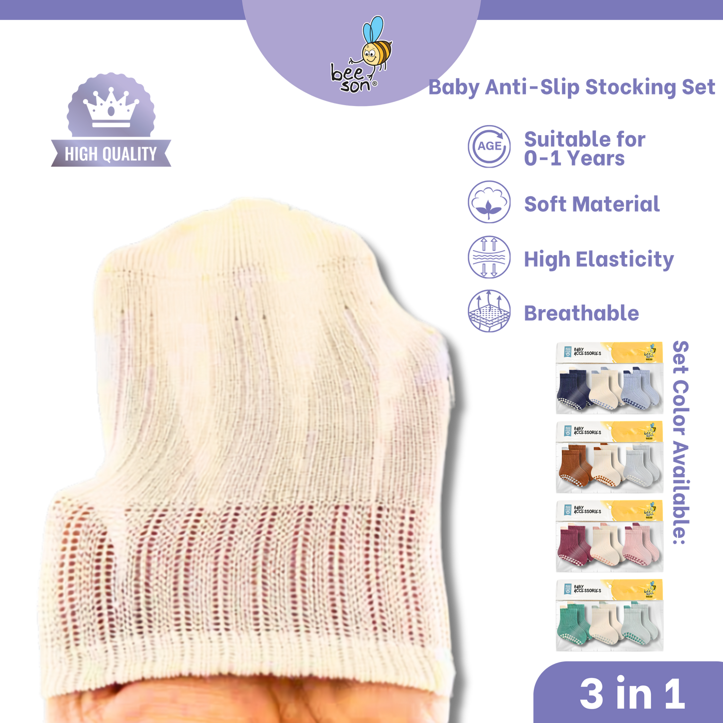 Beeson 3in1 Baby Anti-Slip Socks Baby Girl | Boy Socks Unisex | 80980