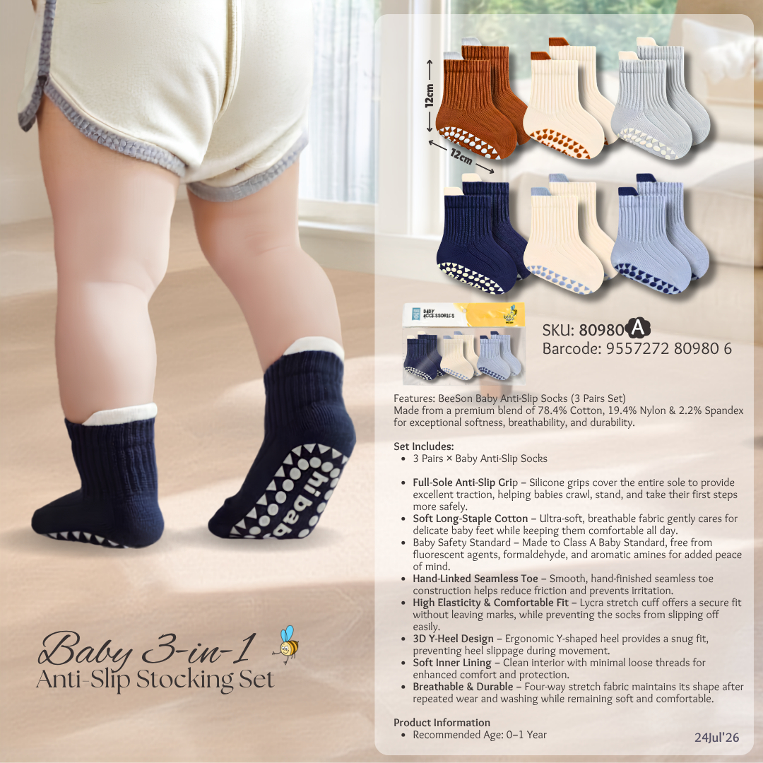 Beeson 3in1 Baby Anti-Slip Socks Baby Girl | Boy Socks Unisex | 80980