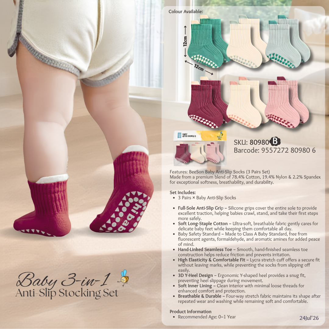 Beeson 3in1 Baby Anti-Slip Socks Baby Girl | Boy Socks Unisex | 80980